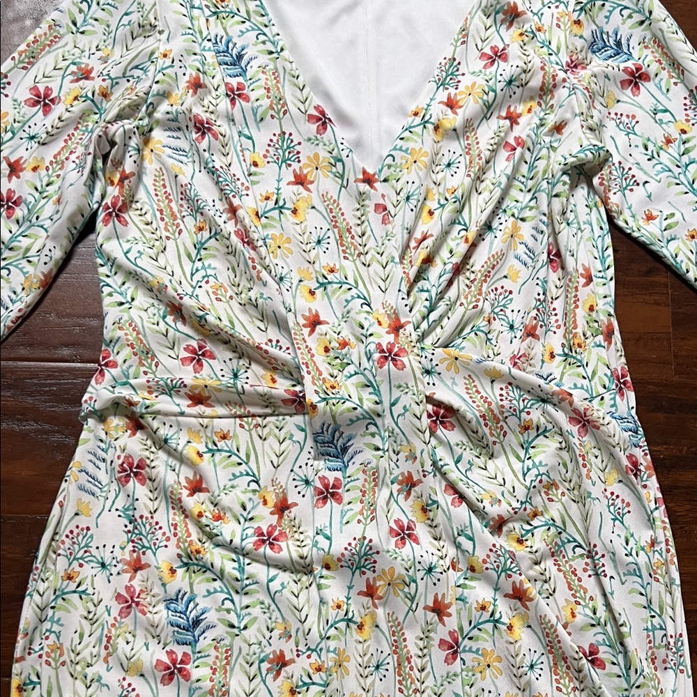 Jason Wu X Eloquii White Floral Wrap-Style Midi Dress w/ Multicolor Blooms sz 14 - Picture 3 of 10